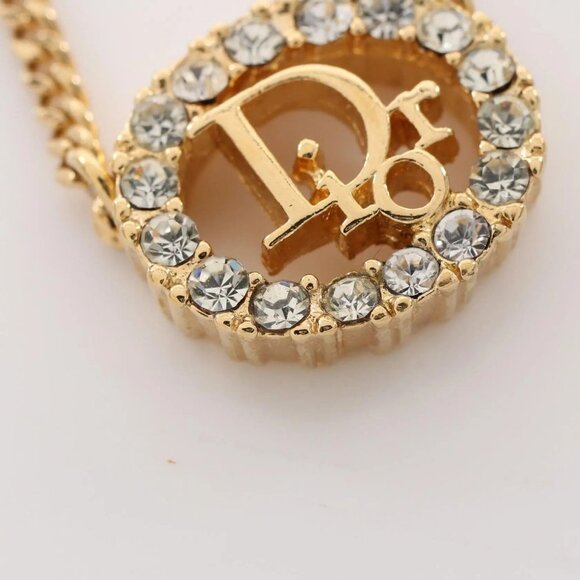 Authentic Christian Dior Vintage Rhinestone Crystal Round Necklace Gold Plated - Picture 3 of 10